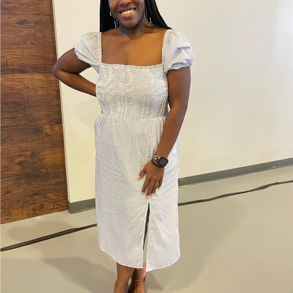 J. Crew Smoked Blue/white Striped Dress - Midi - with pockets - Picture 2 of 2